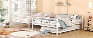 English Elm Full Xl Over Queen Iron Bunk Bed with Trundle Three Sleeper Chrome Kids Frame White LT000259AAK