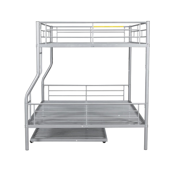 English Elm Full Xl Over Queen Iron Bunk Bed with Trundle Three Sleeping Surfaces Chrome Frame LT000259AAN