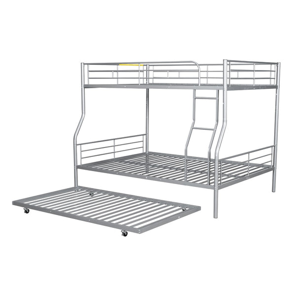 English Elm Full Xl Over Queen Iron Bunk Bed with Trundle Three Sleeping Surfaces Chrome Frame LT000259AAN