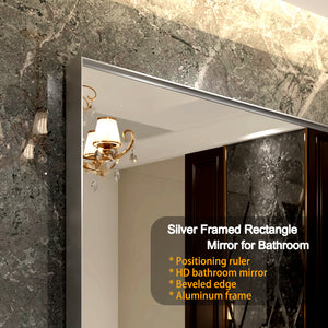 English Elm 48x30inch Beveled Wall Mirror Silver Aluminum Frame HD Float Glass Rust-Resistant Vanity Mirror with Ruler W2091126972