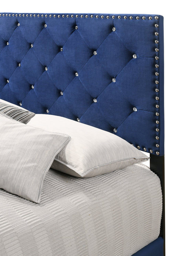 English Elm Stunning Navy Blue Velvet Full Bed with 48"H Headboard, Durable Support, Easy Assembly, Cozy Style B078108018