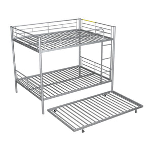 English Elm Full Over Iron Bunk Bed with Pull Out Trundle Three Sleeper Kids Guest Room Silver LT000249AAN