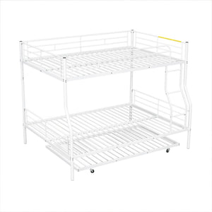 English Elm Full Xl Over Queen Iron Bunk Bed with Trundle Three Sleeper Chrome Kids Frame White LT000259AAK