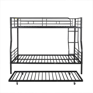 English Elm Full Xl Over Queen Iron Bunk Bed with Trundle Three Sleeper Chrome Kids Frame Black LT000259AAB