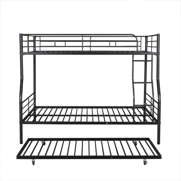 English Elm Full Xl Over Queen Iron Bunk Bed with Trundle Three Sleeper Chrome Kids Frame Black LT000259AAB