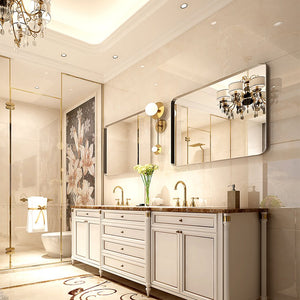 English Elm 40X30Inch Brushed Silver Rounded Corner Wall Mirror - Modern Design For Elegant Bathroom Decor W2091126976