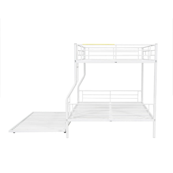 English Elm Full Xl Over Queen Iron Bunk Bed with Trundle Three Sleeper Chrome Kids Frame White LT000259AAK