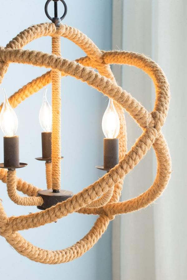 English Elm 3-light Hemp Rope Globe Chandelier Iron Frame Farmhouse Fixture for Dining Entryway W2078137922