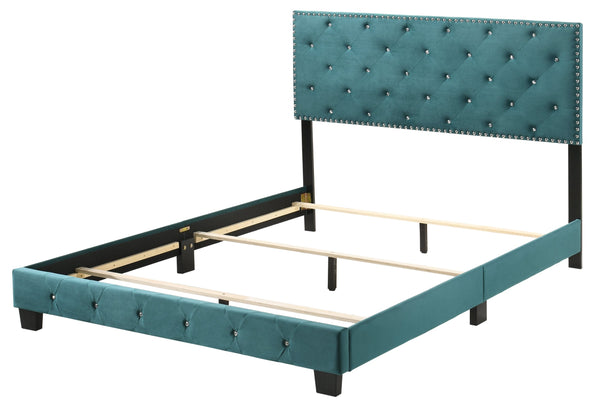 English Elm Stylish Velvet King Bed Frame with Plush Upholstery, Durable Construction, Easy Assembly, Transitional Appeal Green 24.6 L x 82 W x 5.5 H B078108014