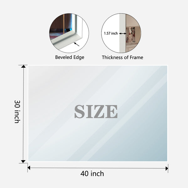 English Elm 40x30inch Beveled Bathroom Mirror with Aluminum Frame, HD Float Glass, Ruler for Easy Mounting Vertical/Horizontal W2091128136