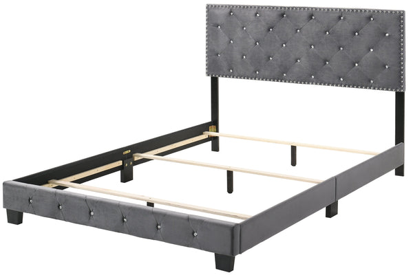 English Elm Sophisticated Velvet Gray Queen Bed — Durable Transitional Design, Quick Assembly, Comfort-Boosting Support for Any Room B078108001