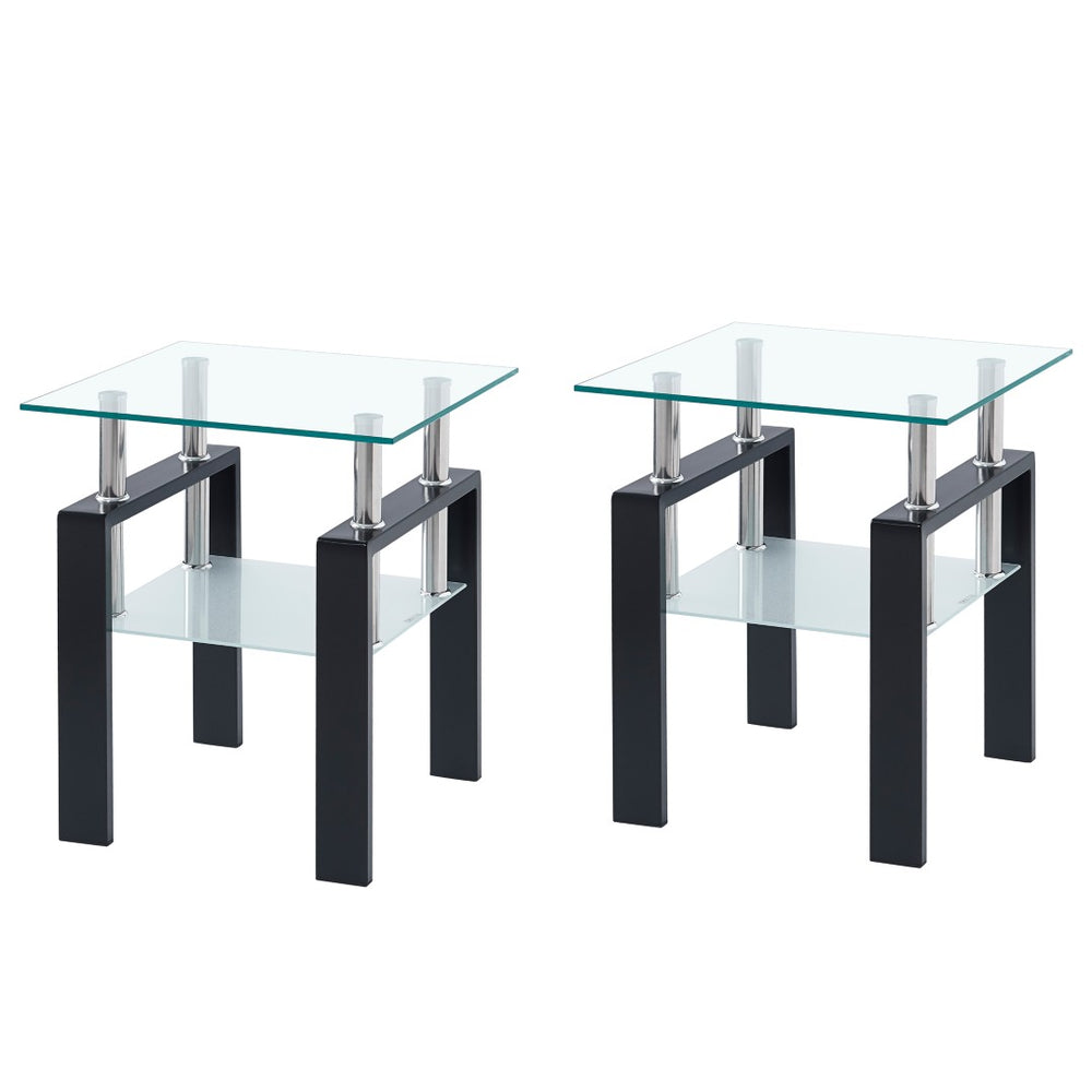 English Elm 2-piece Tempered Glass End Table Set Waterfall Frameless Design for Living Room W1718128634