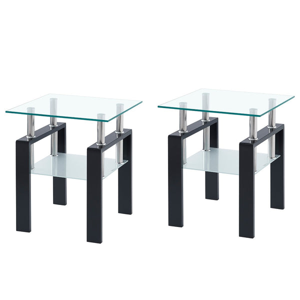 English Elm 2-piece Tempered Glass End Table Set Waterfall Frameless Design for Living Room W1718128632