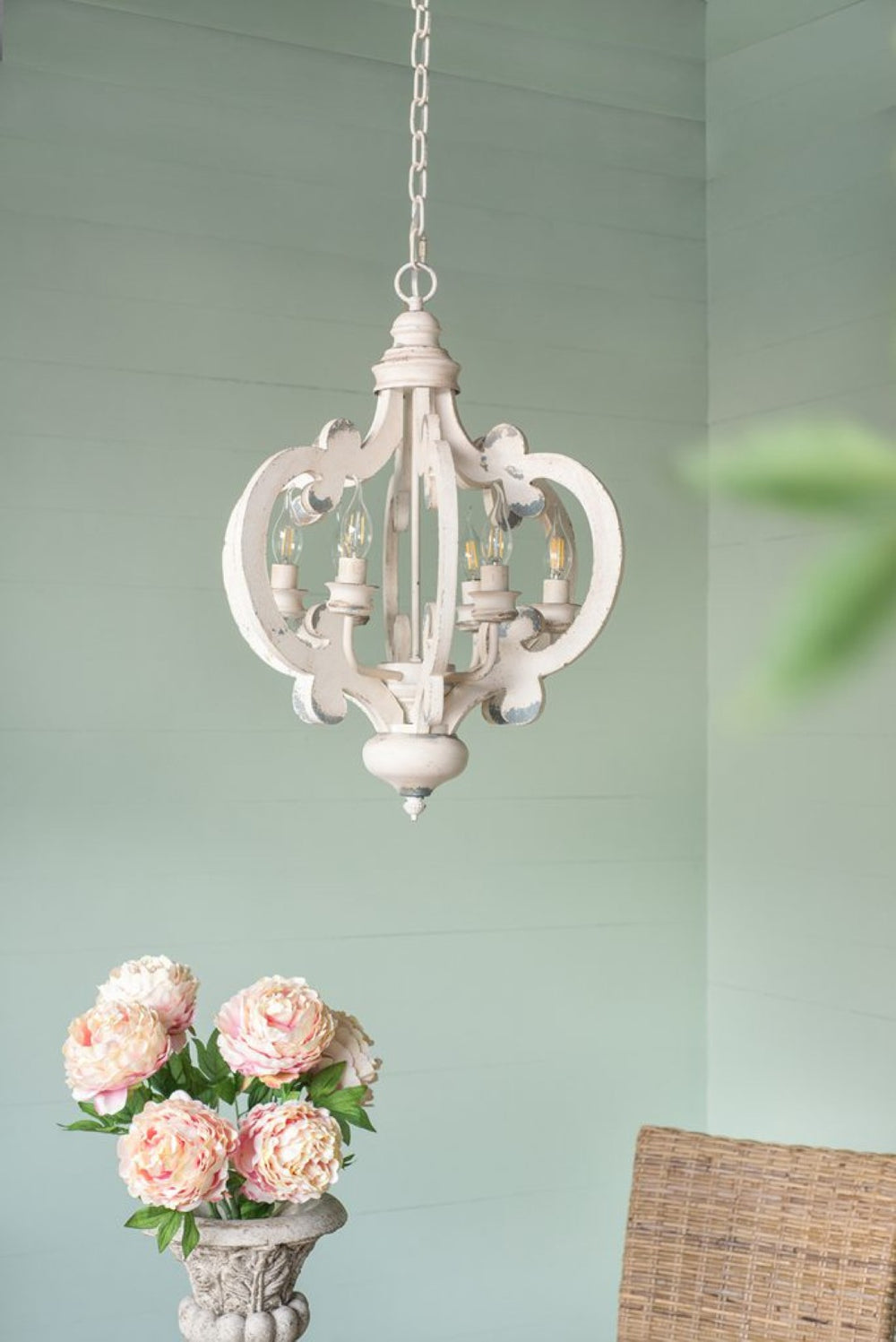 English Elm 3 Light Whitewash Fir Wood Drum Chandelier Iron Accents Farmhouse Foyer Dining W2078137917