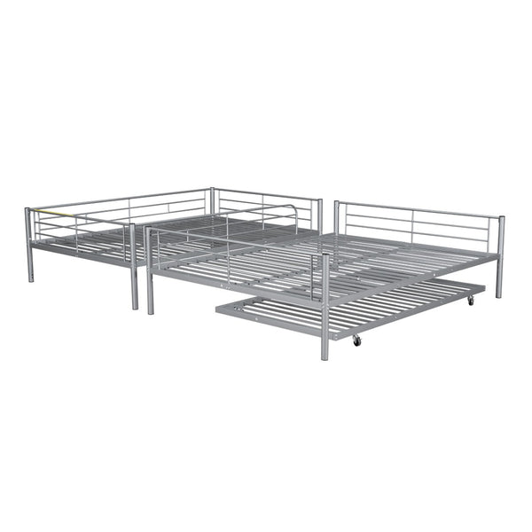 English Elm Full Xl Over Queen Iron Bunk Bed with Trundle Three Sleeping Surfaces Chrome Frame LT000259AAN
