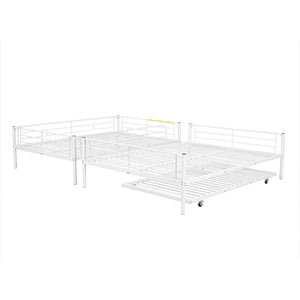 English Elm Full Xl Over Queen Iron Bunk Bed with Trundle Three Sleeper Chrome Kids Frame White LT000259AAK