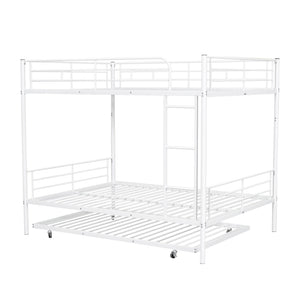 English Elm Full Over Iron Bunk Bed with Pull Out Trundle Three Sleeper Kids Guest Room LT000249AAK