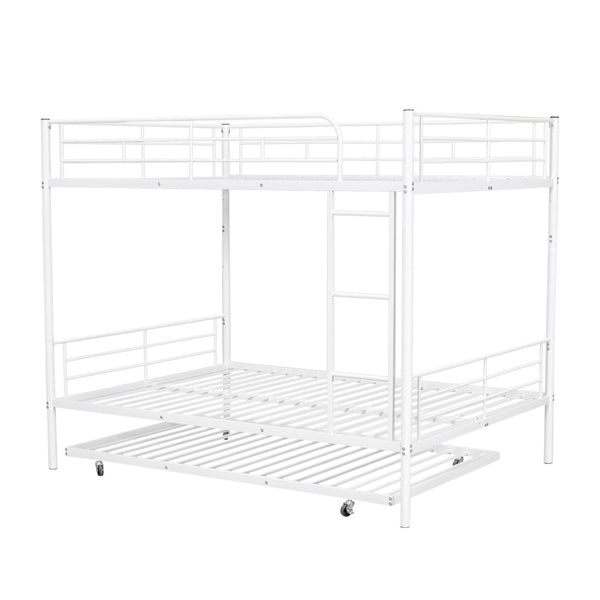 English Elm Full Over Iron Bunk Bed with Pull Out Trundle Three Sleeper Kids Guest Room LT000249AAK