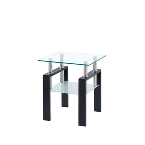 English Elm 2-piece Tempered Glass End Table Set Waterfall Frameless Design for Living Room W1718128634