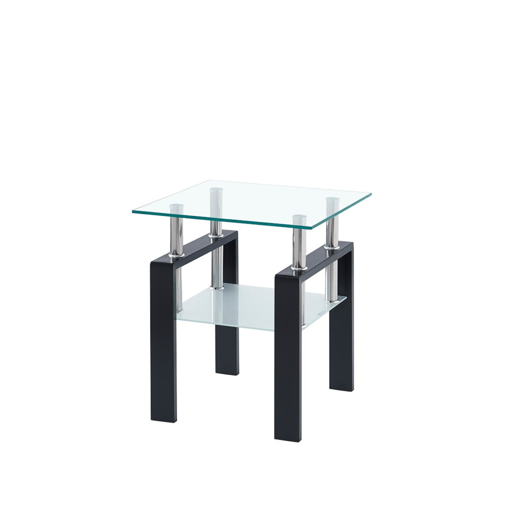 English Elm 2-piece Tempered Glass End Table Set Waterfall Frameless Design for Living Room W1718128632