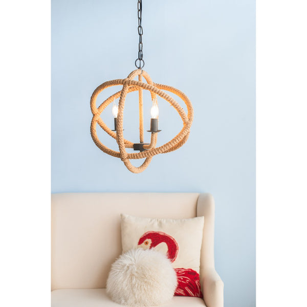 English Elm 3-light Hemp Rope Globe Chandelier Iron Frame Farmhouse Fixture for Dining Entryway W2078137922