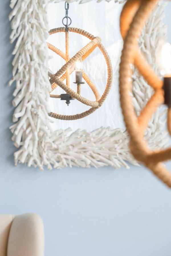 English Elm 3-light Hemp Rope Globe Chandelier Iron Frame Farmhouse Fixture for Dining Entryway W2078137922