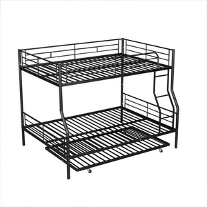 English Elm Full Xl Over Queen Iron Bunk Bed with Trundle Three Sleeper Chrome Kids Frame Black LT000259AAB