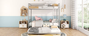 English Elm Full Over Iron Bunk Bed with Pull Out Trundle Three Sleeper Kids Guest Room Silver LT000249AAN