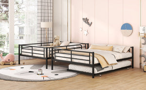 English Elm Full Xl Over Queen Iron Bunk Bed with Trundle Three Sleeper Chrome Kids Frame Black LT000259AAB