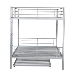English Elm Full Over Iron Bunk Bed with Pull Out Trundle Three Sleeper Kids Guest Room Silver LT000249AAN