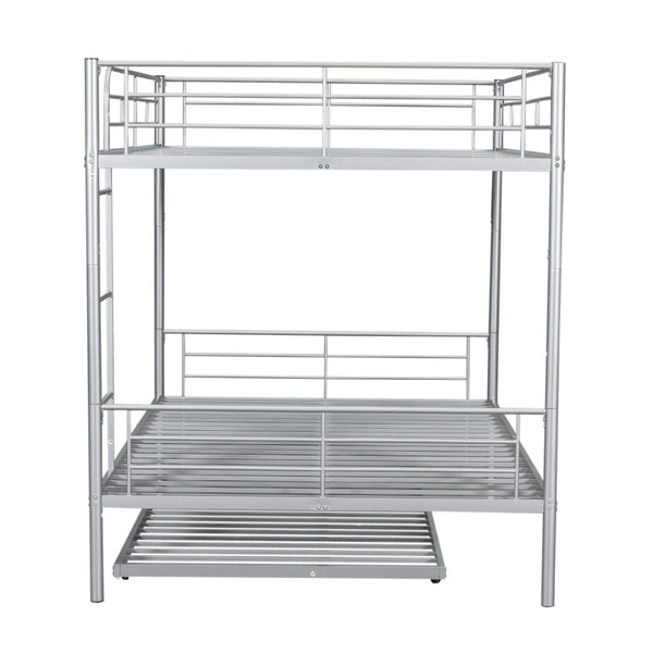 English Elm Full Over Iron Bunk Bed with Pull Out Trundle Three Sleeper Kids Guest Room Silver LT000249AAN
