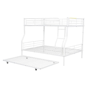 English Elm Full Xl Over Queen Iron Bunk Bed with Trundle Three Sleeper Chrome Kids Frame White LT000259AAK