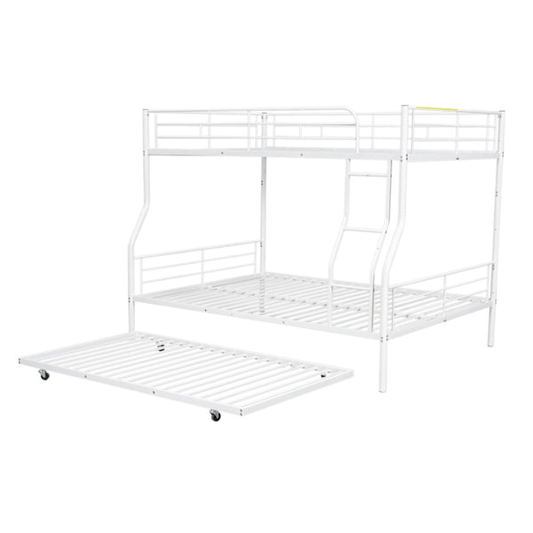 English Elm Full Xl Over Queen Iron Bunk Bed with Trundle Three Sleeper Chrome Kids Frame White LT000259AAK