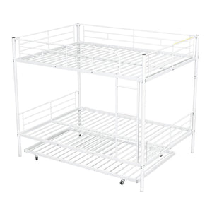 English Elm Full Over Iron Bunk Bed with Pull Out Trundle Three Sleeper Kids Guest Room LT000249AAK