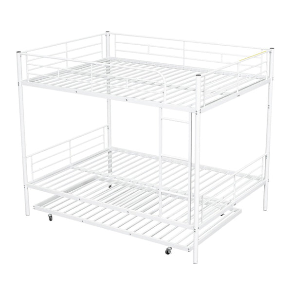 English Elm Full Over Iron Bunk Bed with Pull Out Trundle Three Sleeper Kids Guest Room LT000249AAK