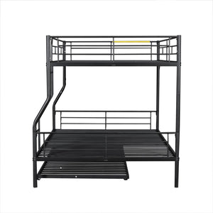 English Elm Full Xl Over Queen Iron Bunk Bed with Trundle Three Sleeper Chrome Kids Frame Black LT000259AAB