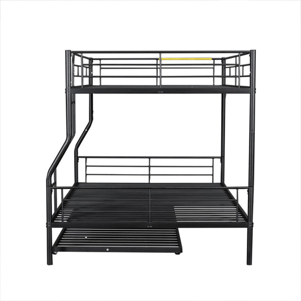 English Elm Full Xl Over Queen Iron Bunk Bed with Trundle Three Sleeper Chrome Kids Frame Black LT000259AAB
