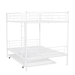 English Elm Full Over Iron Bunk Bed with Pull Out Trundle Three Sleeper Kids Guest Room LT000249AAK