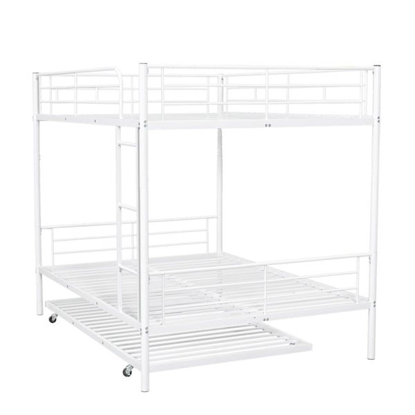 English Elm Full Over Iron Bunk Bed with Pull Out Trundle Three Sleeper Kids Guest Room LT000249AAK