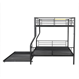 English Elm Full Xl Over Queen Iron Bunk Bed with Trundle Three Sleeper Chrome Kids Frame Black LT000259AAB