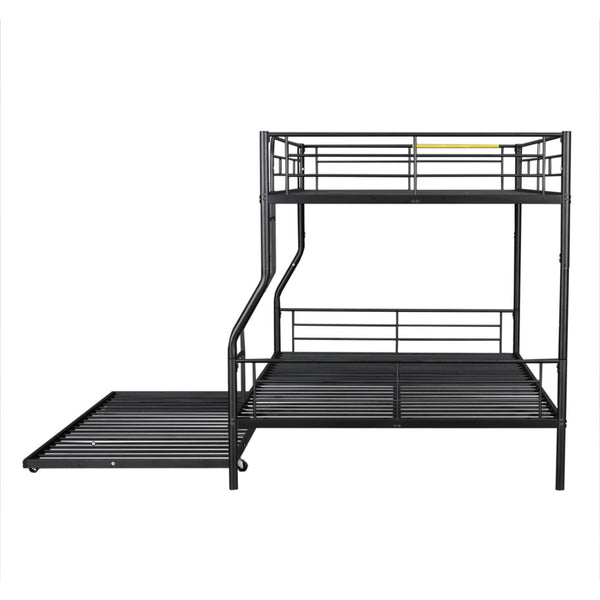 English Elm Full Xl Over Queen Iron Bunk Bed with Trundle Three Sleeper Chrome Kids Frame Black LT000259AAB