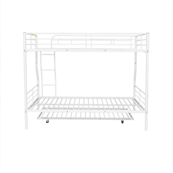 English Elm Full Xl Over Queen Iron Bunk Bed with Trundle Three Sleeper Chrome Kids Frame White LT000259AAK