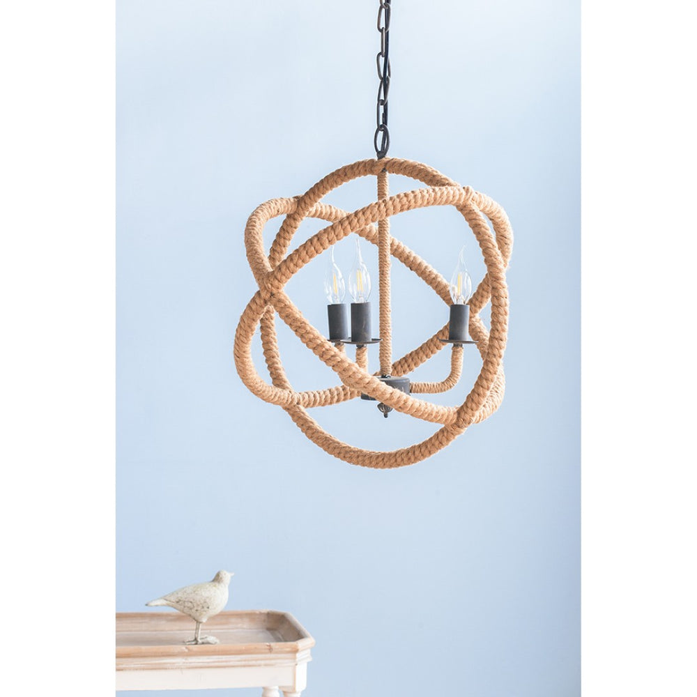 English Elm 3-light Hemp Rope Globe Chandelier Iron Frame Farmhouse Fixture for Dining Entryway W2078137922