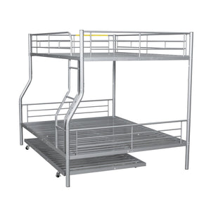 English Elm Full Xl Over Queen Iron Bunk Bed with Trundle Three Sleeping Surfaces Chrome Frame LT000259AAN