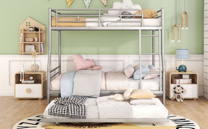 English Elm Full Xl Over Queen Iron Bunk Bed with Trundle Three Sleeping Surfaces Chrome Frame LT000259AAN