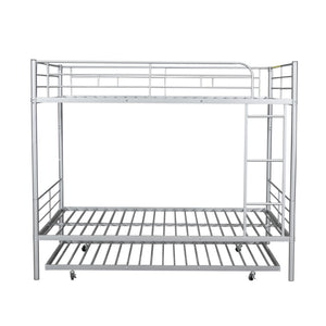English Elm Full Over Iron Bunk Bed with Pull Out Trundle Three Sleeper Kids Guest Room Silver LT000249AAN