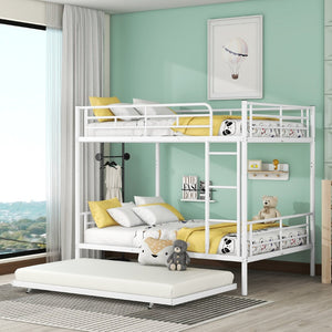 English Elm Full Over Iron Bunk Bed with Pull Out Trundle Three Sleeper Kids Guest Room LT000249AAK