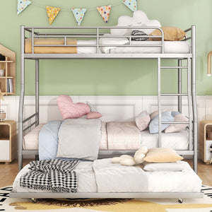 English Elm Full Xl Over Queen Iron Bunk Bed with Trundle Three Sleeping Surfaces Chrome Frame LT000259AAN