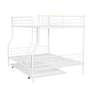 English Elm Full Xl Over Queen Iron Bunk Bed with Trundle Three Sleeper Chrome Kids Frame White LT000259AAK