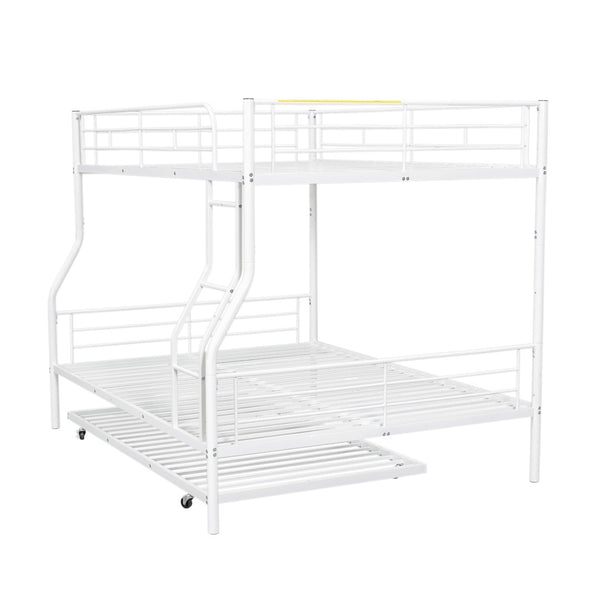 English Elm Full Xl Over Queen Iron Bunk Bed with Trundle Three Sleeper Chrome Kids Frame White LT000259AAK